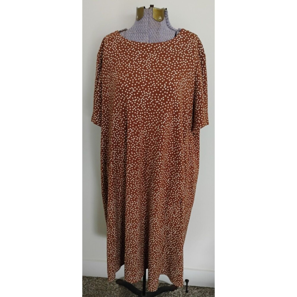 J Jill Wearever Collection Dress Brown and Ivory Polka Dot Pockets Fall 2X EUC